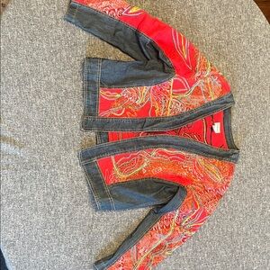 Chico's Red and Denim Embroidered Jacket
